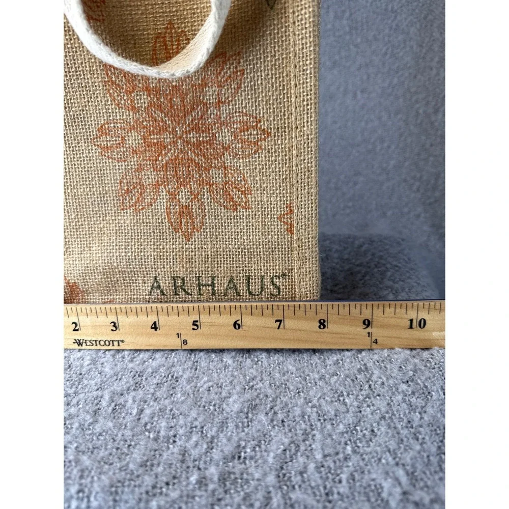 Arhaus Mini Tote Bag Unisex Small Tan Floral Jute Eco-Friendly Upscale Gift Bag